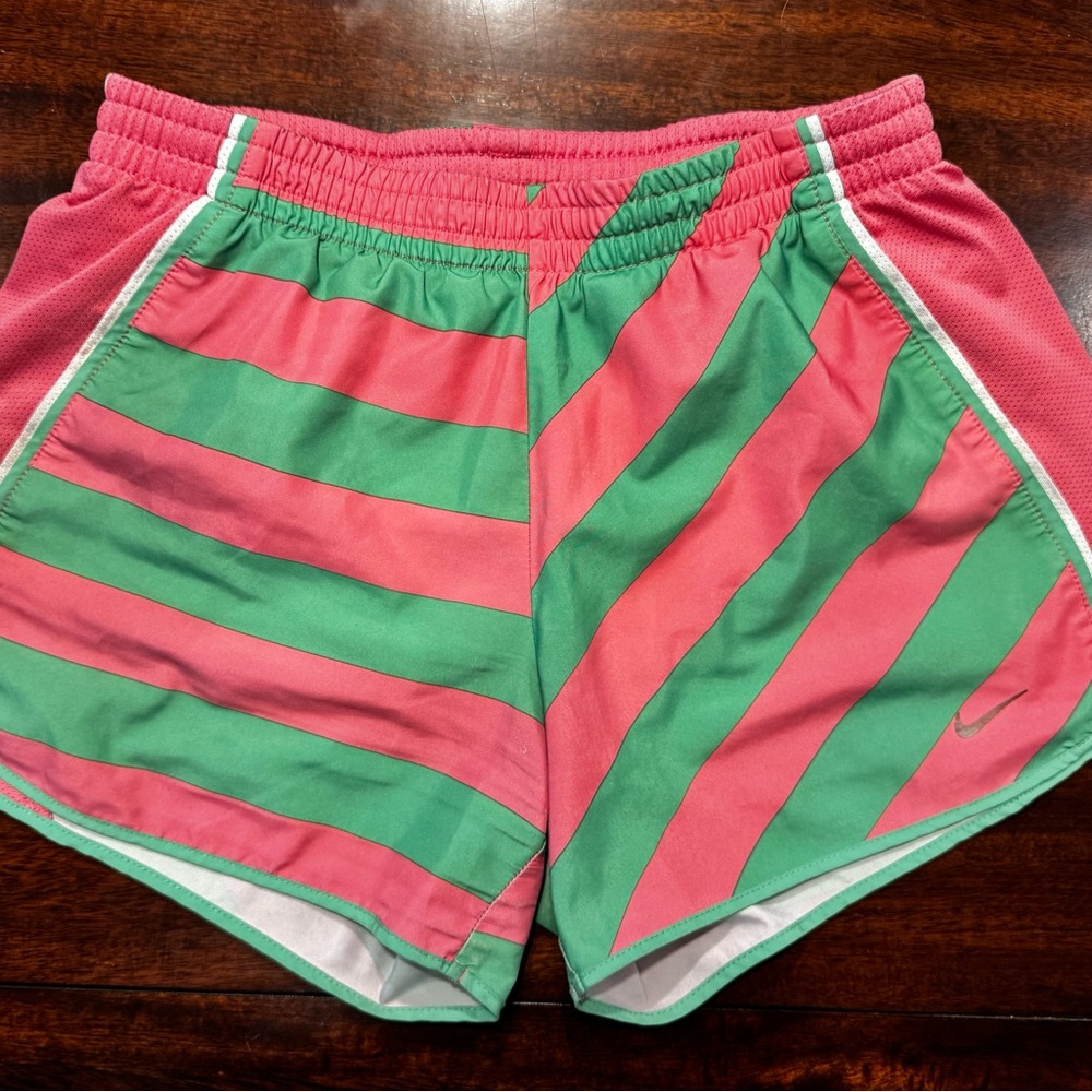 Nike Pink and Green Athletic Shorts with Elastic Waistband